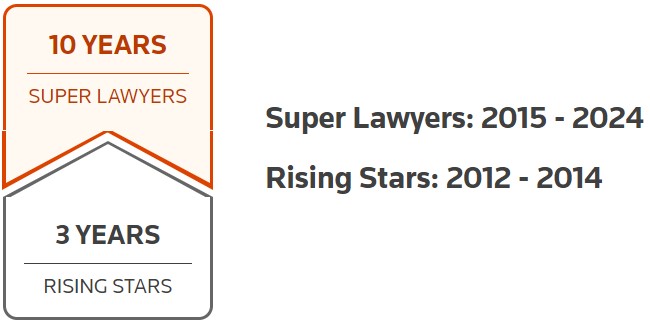 10 years super lawyers, rising stars, 2012 - 2014.